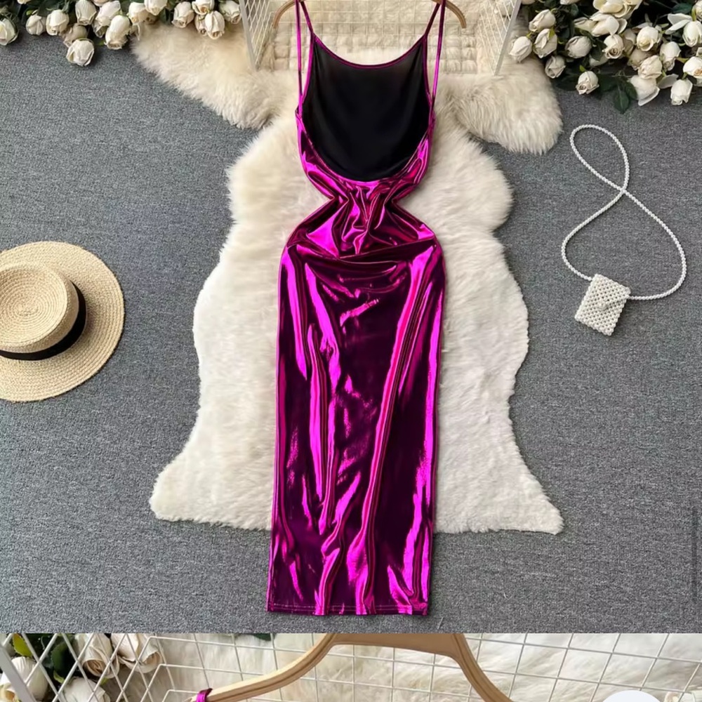 Sleek Pink Satin Dress - Picture 2 of 4